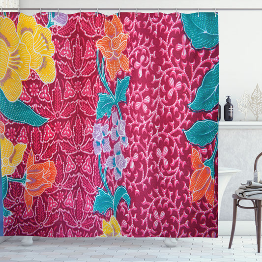 Vibrant Asian-Inspired Multicolor Blossoms Batik Shower Curtain