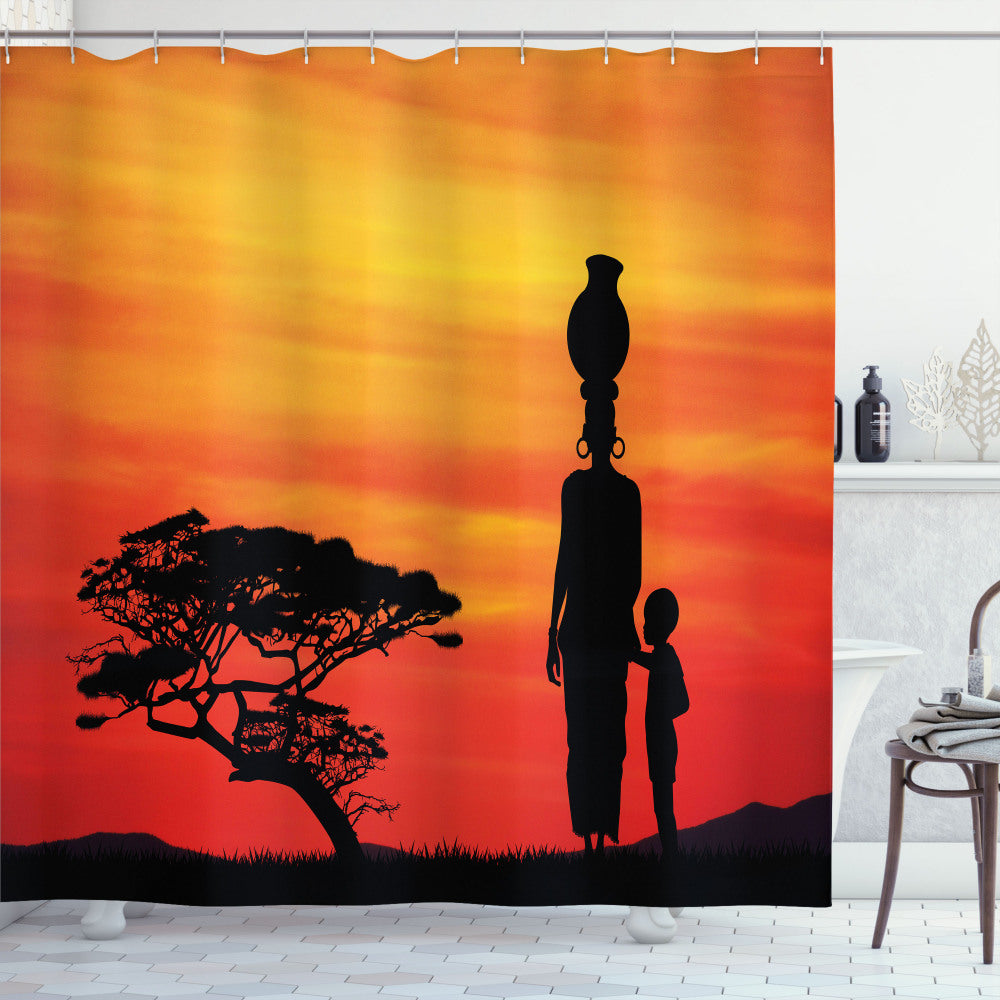 African Mother and Child: Scarlet, Yellow, and Black Shower Curtain