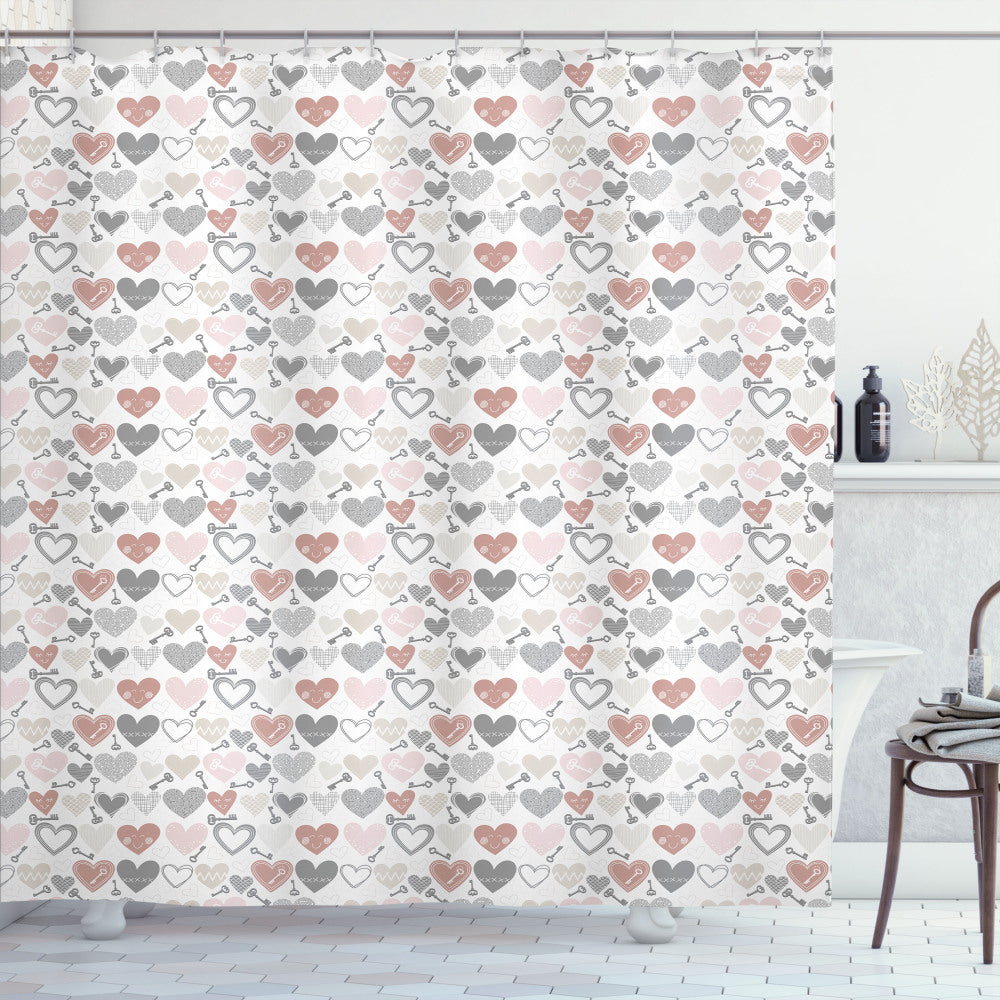 Valentine's Day Hearts and Keys Multicolor Shower Curtain