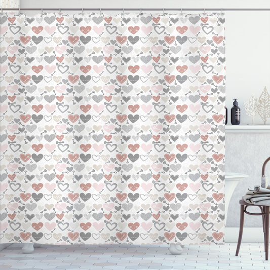 Valentine's Day Hearts and Keys Multicolor Shower Curtain