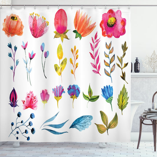 Watercolor Floral Shower Curtain Design in Multicolor