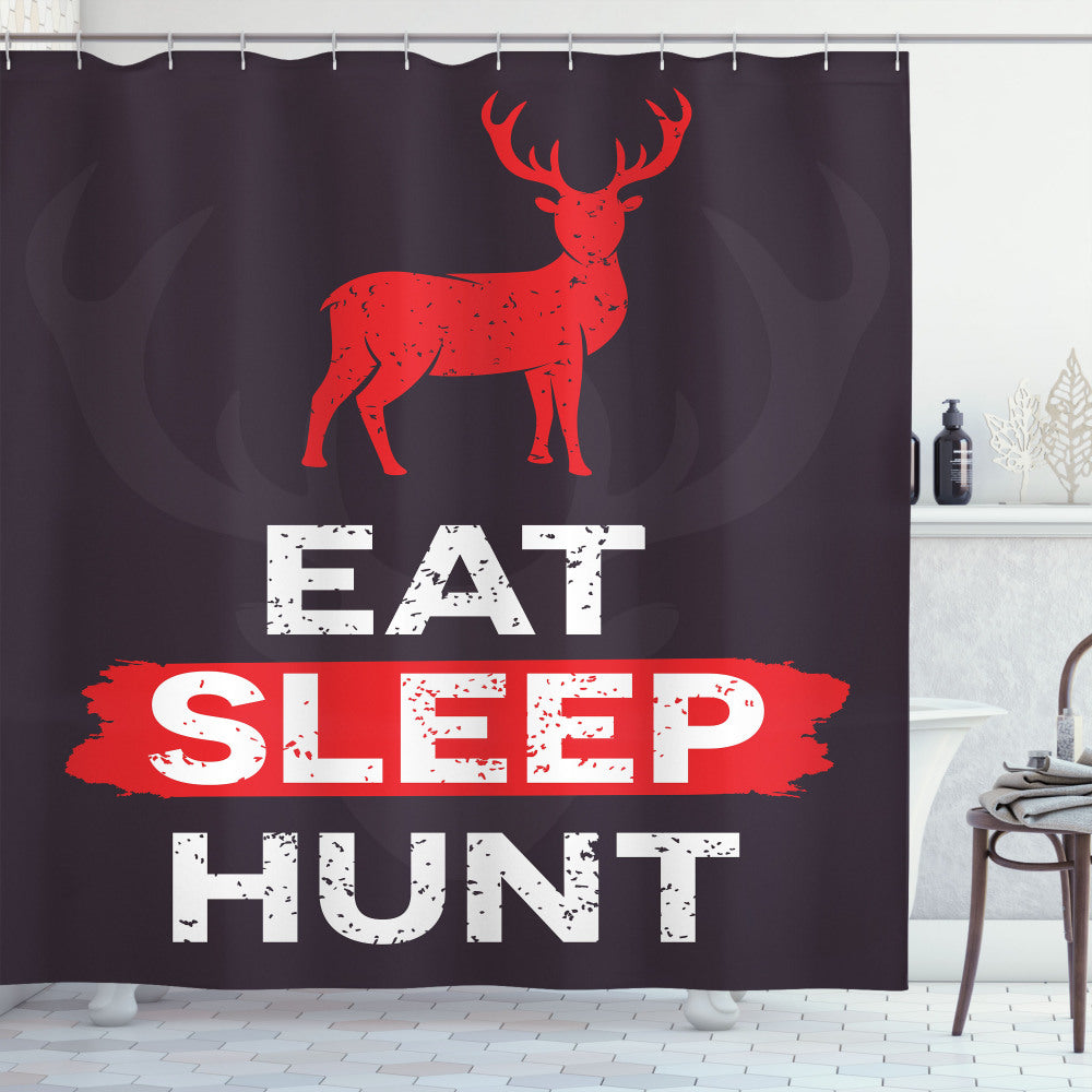 3-in-1 Hunting Inspired Shower Curtain: Eat, Sleep, Hunt in Style