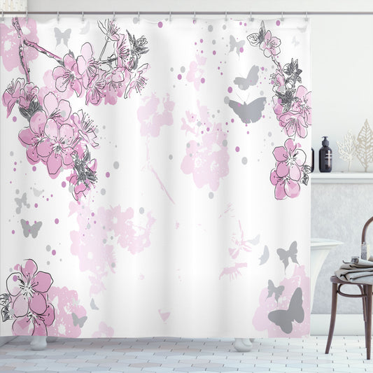 Almond Blossom Pink and Black Spring Motif Shower Curtain: A Stunning Combination