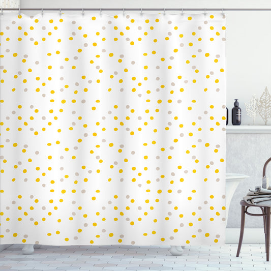 Yellow Polka Dot, Earth Yellow, Pale Tan, and White: Random Mini Spots Bath Curtain