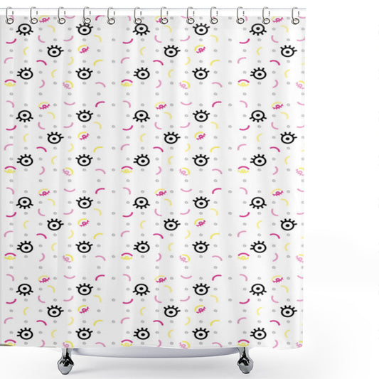 Abstract Childish Bath Curtain in Eyelash Yellow, Black and Pink