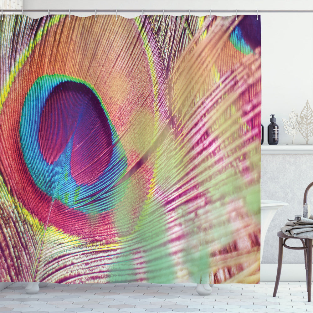 Vibrant Multicolored Feather Macro Photography: Shower Curtain Product