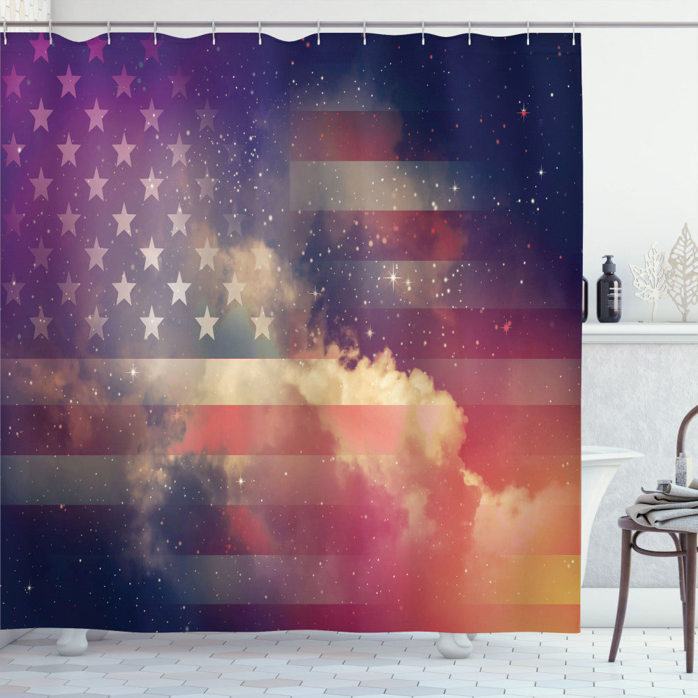 American Flag Multicolor Cloudy Night Shower Curtain