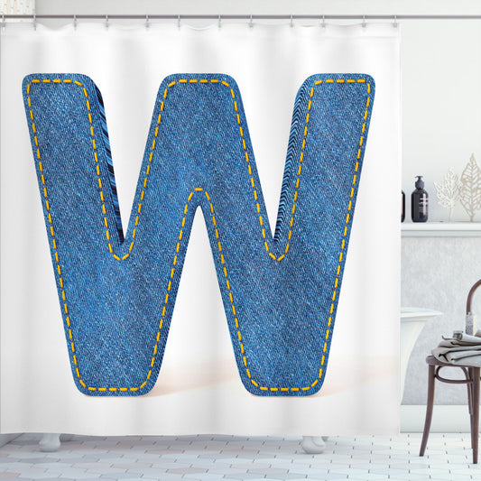 Symmetrical Sign W in Yellow and Blue: Premium Shower Curtain