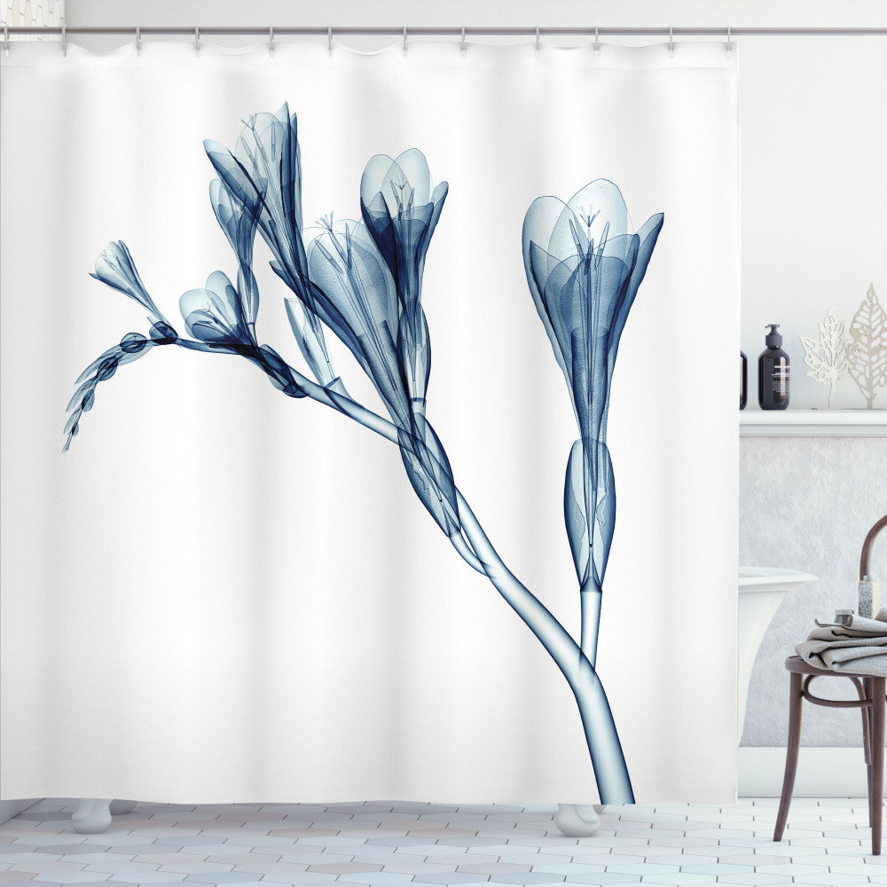 Abstract Modern Floral Shower Curtain in White and Teal Flowers