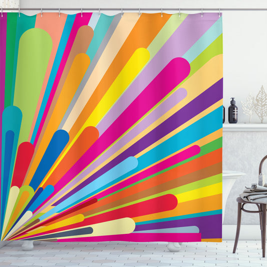 Vintage Rainbow Burst of Multicolor Lines Shower Curtain