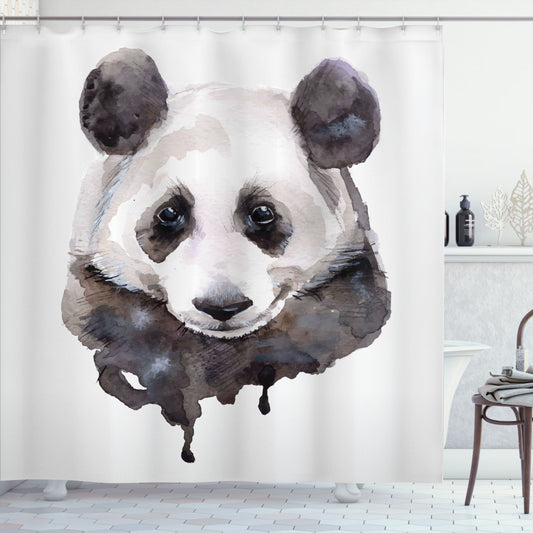 Watercolor Animal Print Panda Bear Design Shower Curtain in White, Beige, and Black Colors