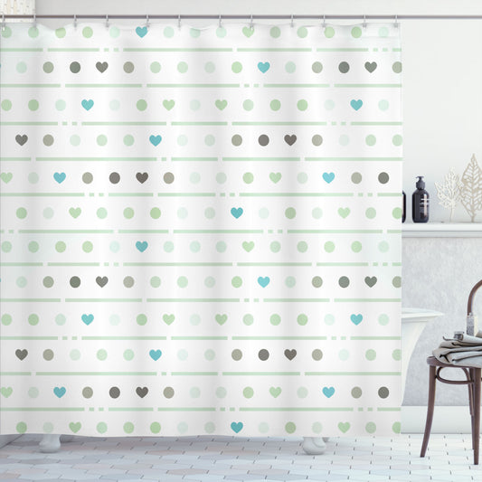 Chic Polka Dots Hearts Mint and Almond Green Shower Curtain