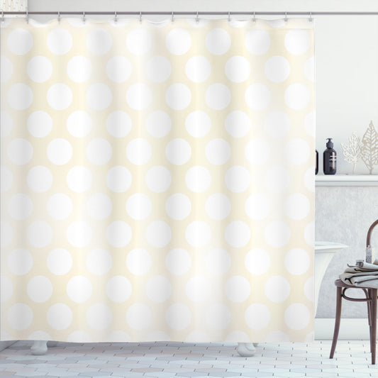 Chic Ivory, White, and Beige Large Polka Dot Circles Shower Curtain