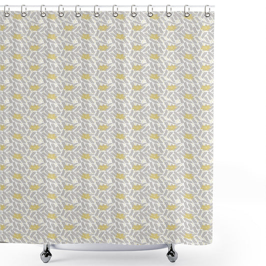 Woodland Winter Leaves Shower Curtain in Pale Yellow Green, Pale Taupe and White_Dots Pattern