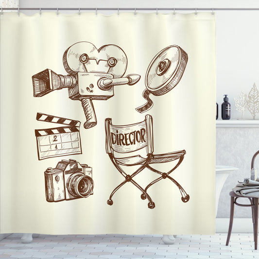 Vintage Movie Theater Inspired Beige and Brown Shower Curtain Set