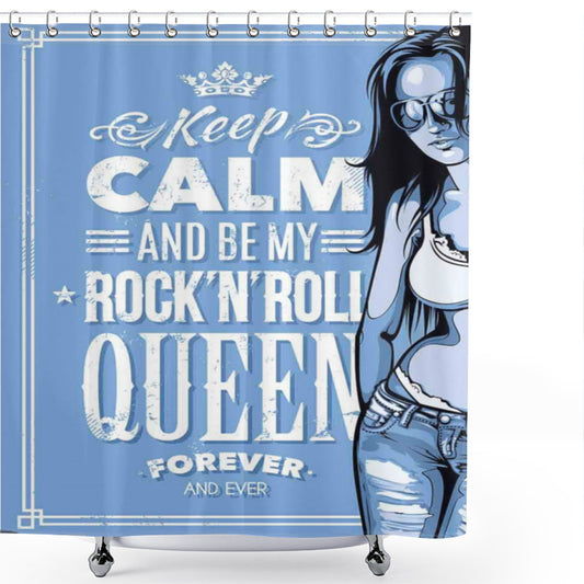 Blue Rock 'n' Roll Queen Shower Curtain - Feminine Words