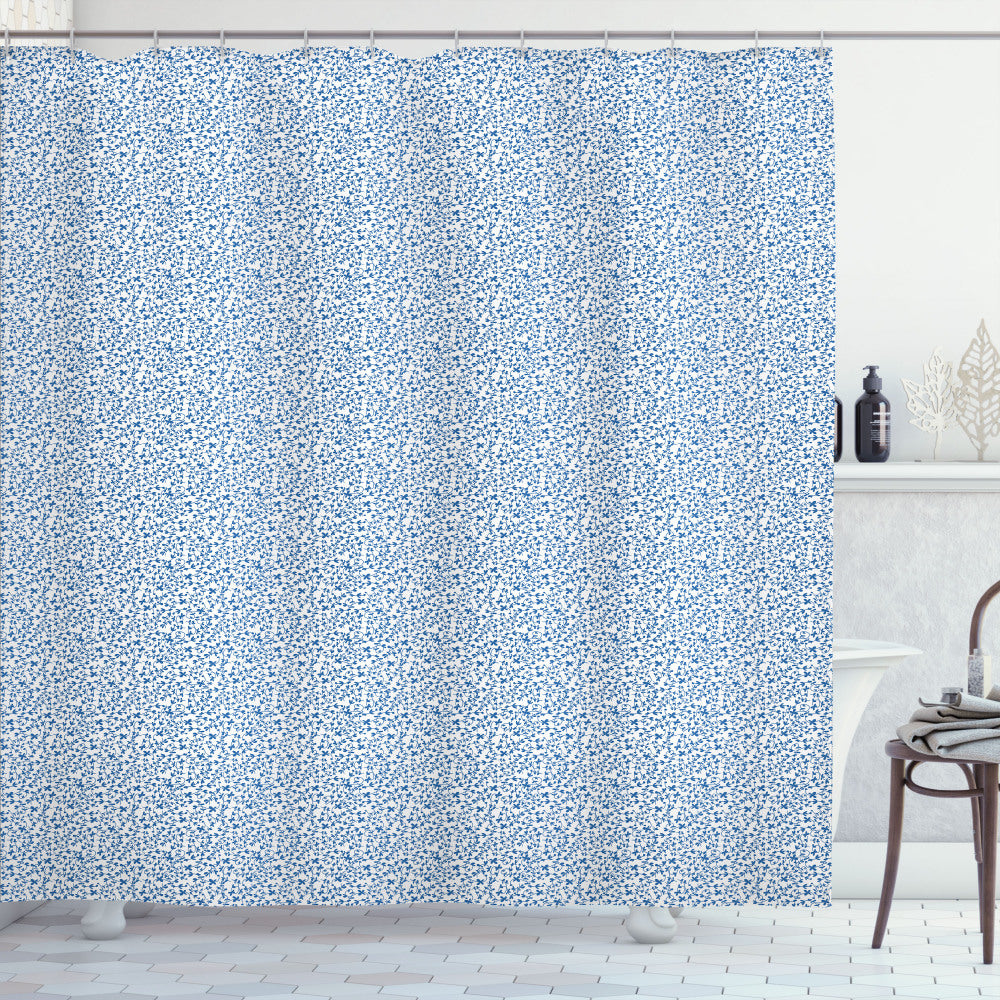 Botanical Leaves Streaks: Floral, Sea Blue, and White Shower Curtain