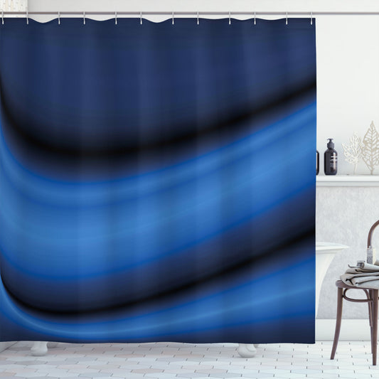 Abstract Wavy Blurry Design in Dark Blue, Pale Blue, and Black for Shower Curtain