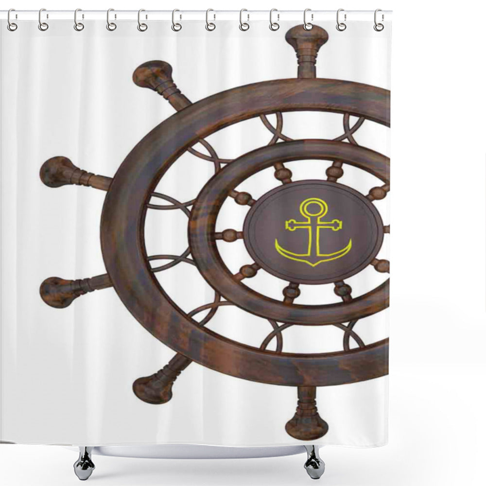 Brown Wooden Ships Wheel Shower Curtain