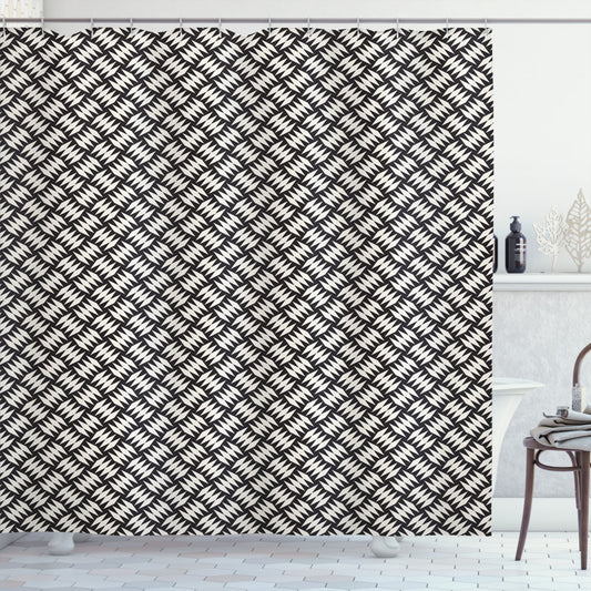 Charcoal Grey and Eggshell Lattice Pattern Shower Curtain with Adjacent Diamond Motifs