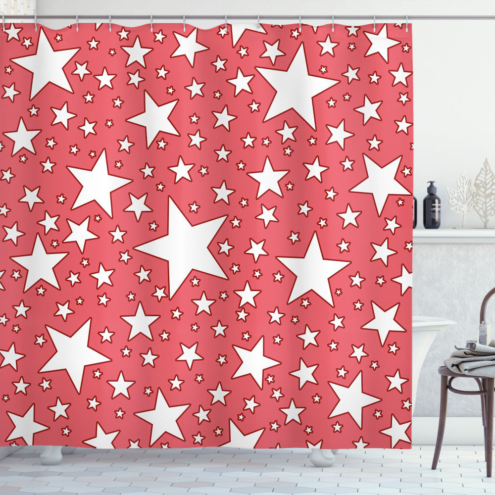 Vibrant Coral and White Starburst Shower Curtain