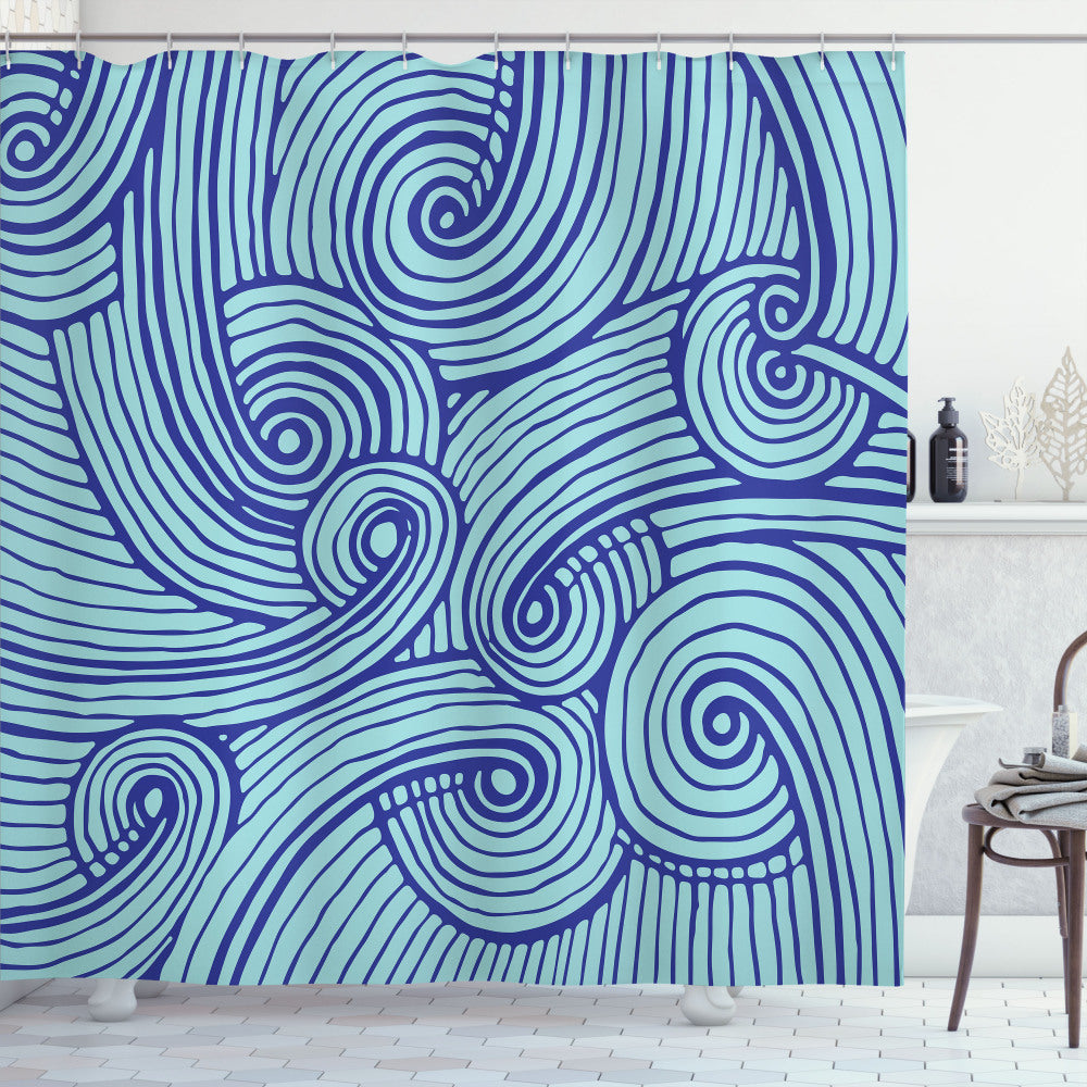 Blue Waves Abstract Ocean Spiral Shower Curtain