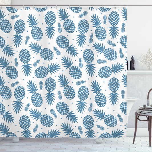 Tropical Pineapple White and Blue Shower Curtain: A Fusion of Sophisticated Design