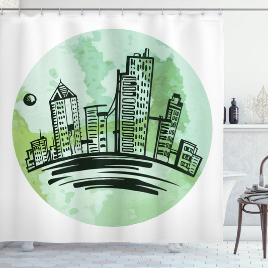 City Love: Multicolor Watercolor Buildings Art Shower Curtain