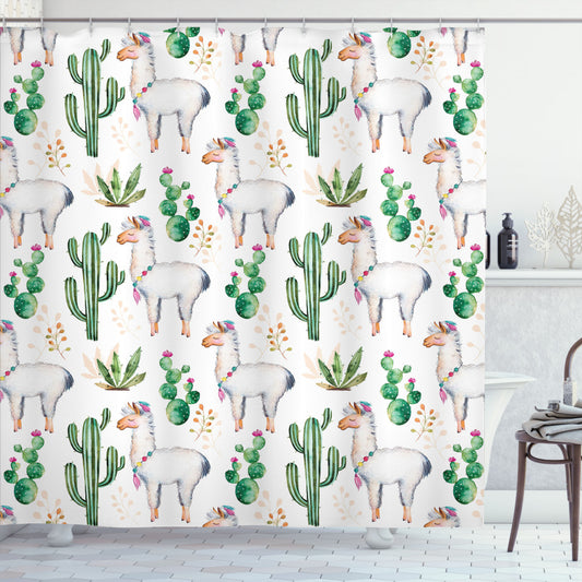 Camel Animal Pattern Cactus Multicolor Shower Curtain - Unique Design for Your Bathroom