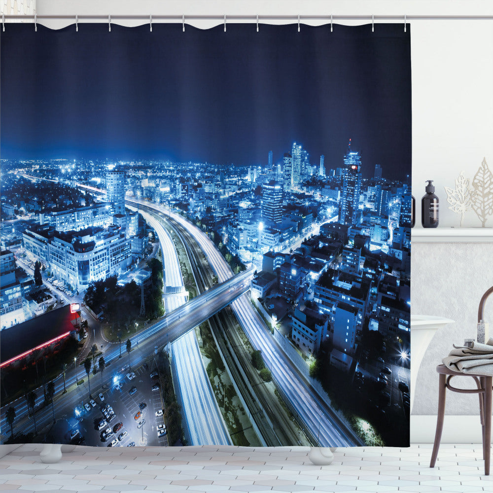 Travel in Style with Tel Aviv Modern Pale Blue and Dark Blue Shower Curtain