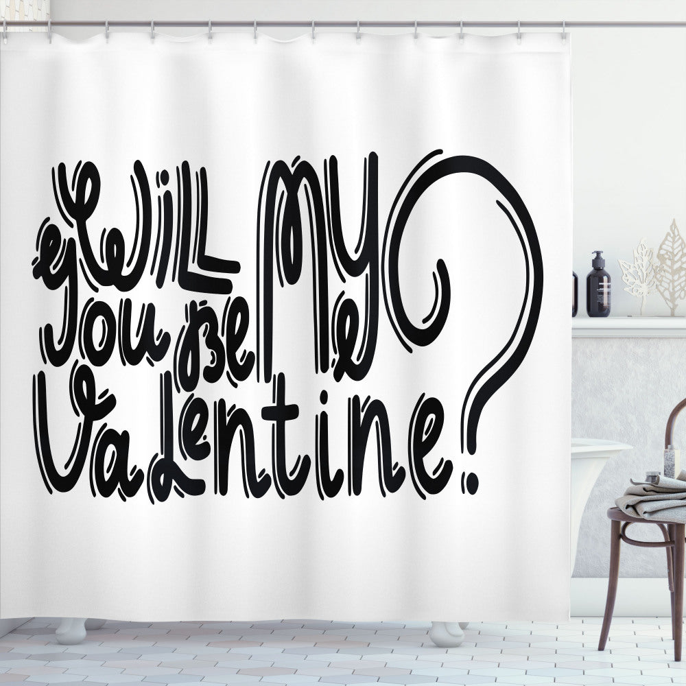 Whimsical Black and White Romantic Love Message Shower Curtain