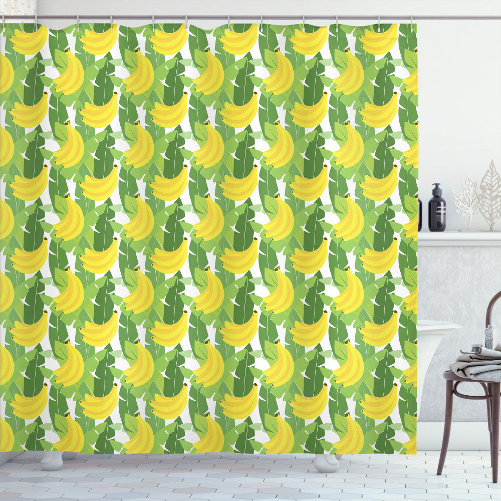 Banana Leaf and fern Green Hanging Cluster Shower Curtain in Yellow