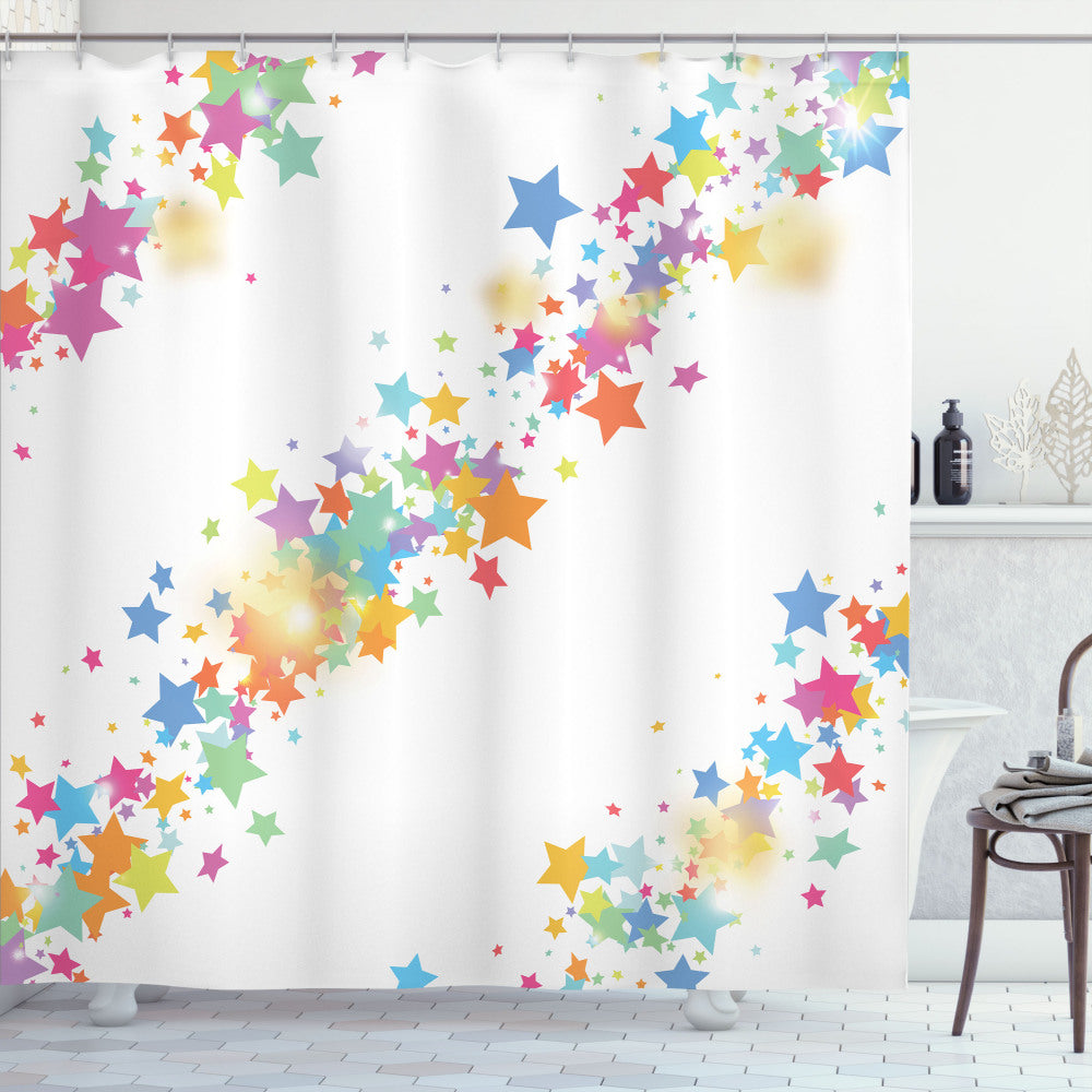 Vibrant Cartoon Art Featuring Stars and Multicolor Elements - Perfect for Shower Curtains