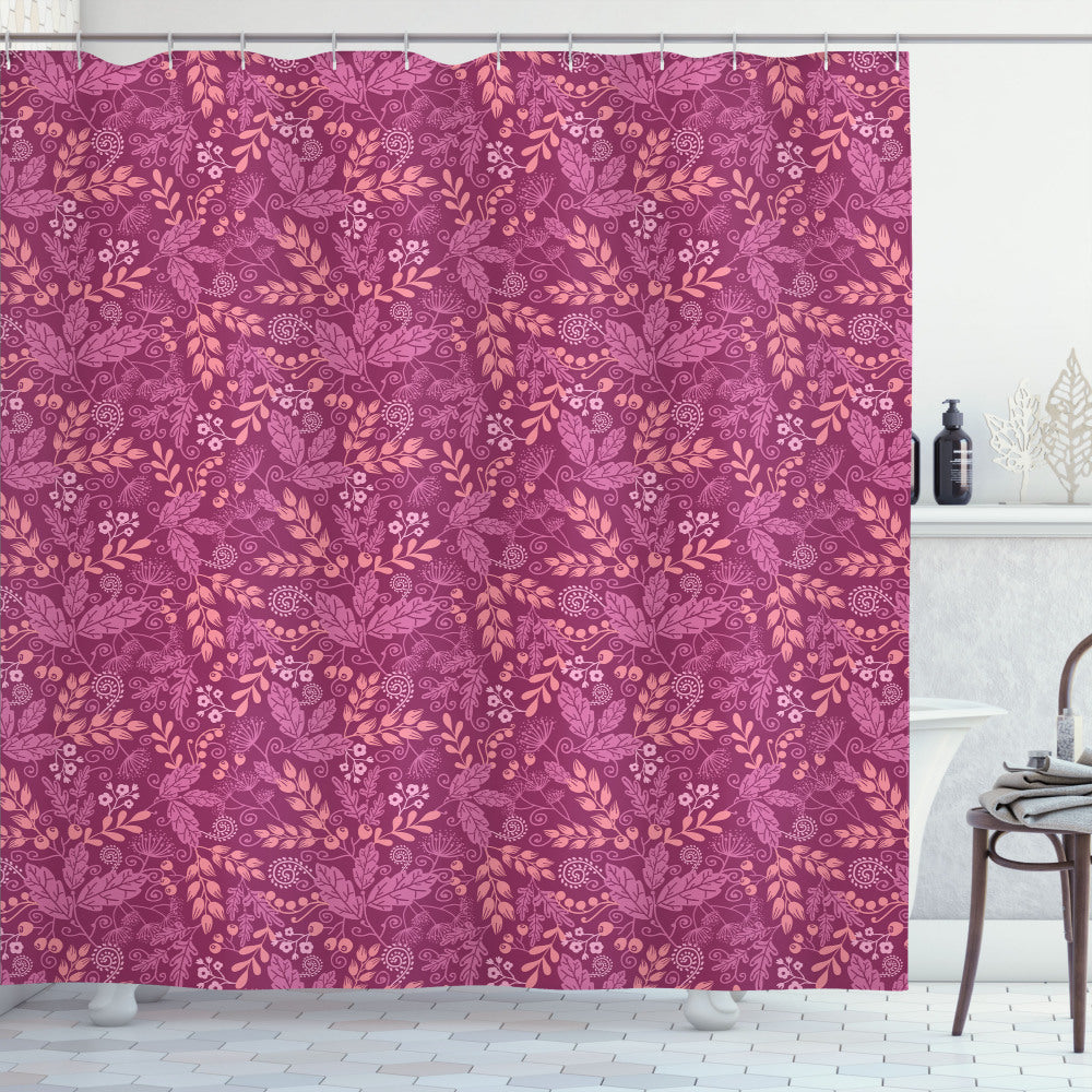 Berries Garden Art:Floral Vintage Shower Curtain in Dark Magenta, Pastel Pink, Pale Fuchsia, and Baby Pink