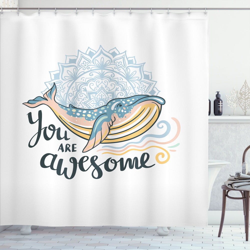 Blue Mandala Multicolor Whale Waves Pastel Shower Curtain