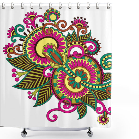 Traditional Slavic Folk Design: Multicolor Shower Curtain