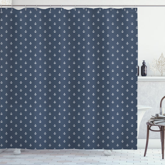 Anchors Sea Travel: Navy Blue, Bluegrey, and White Shower Curtains