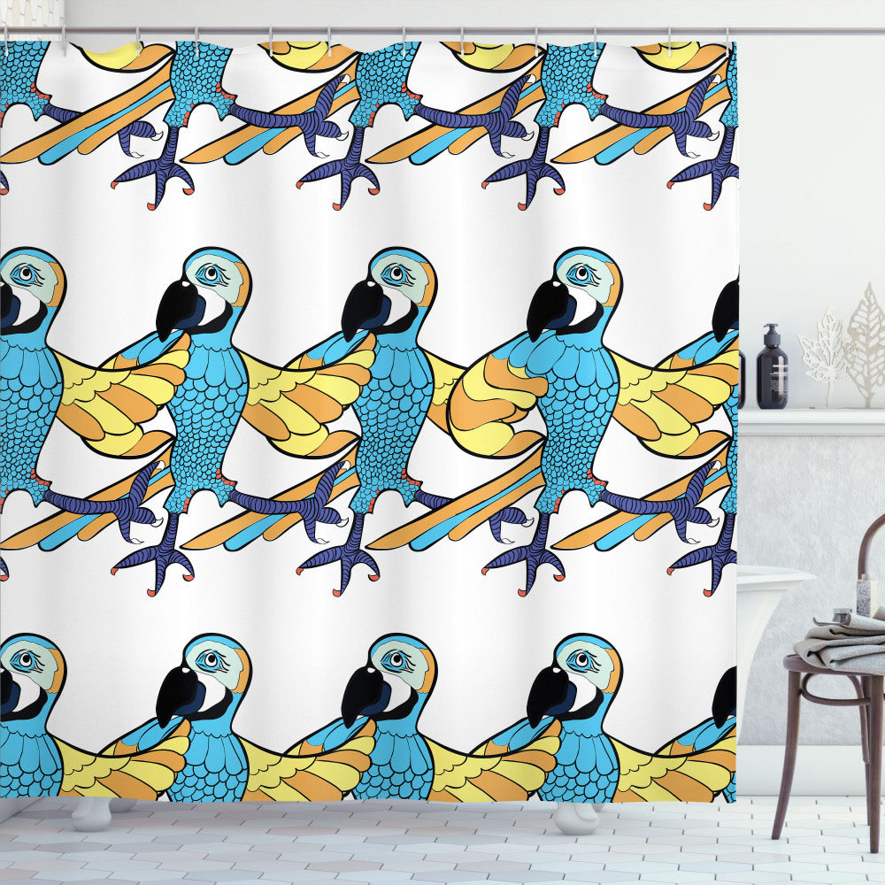 Vibrant Venezuela: Deep Sky Blue Multicolor Parrot Tropical Shower Curtain