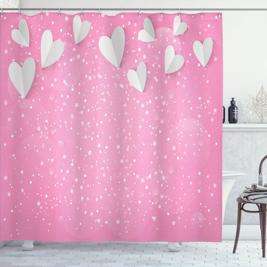 3D Hearts Wings Pink and White, Pale Grey, Pink Shower Curtain: A Stylish Combination