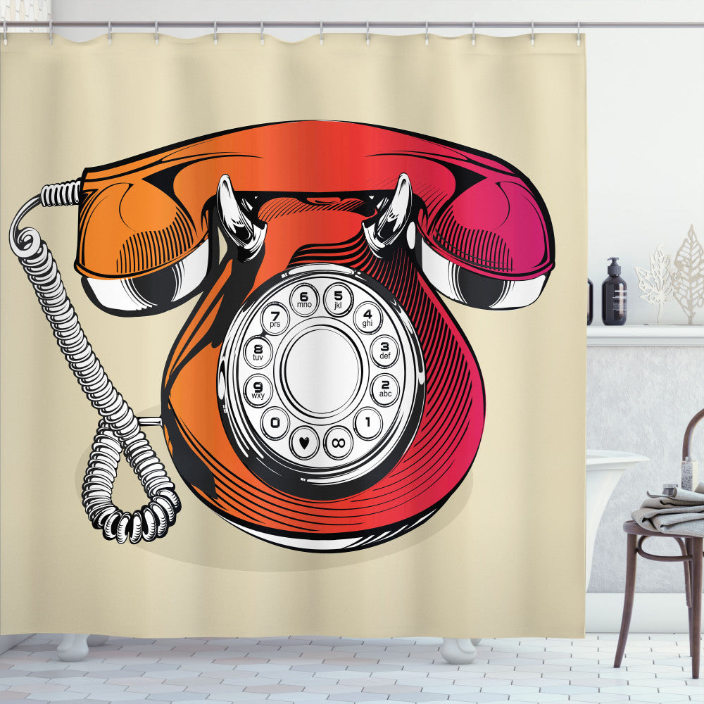 Classic Retro Telephone Inspired Red and Beige Shower Curtain