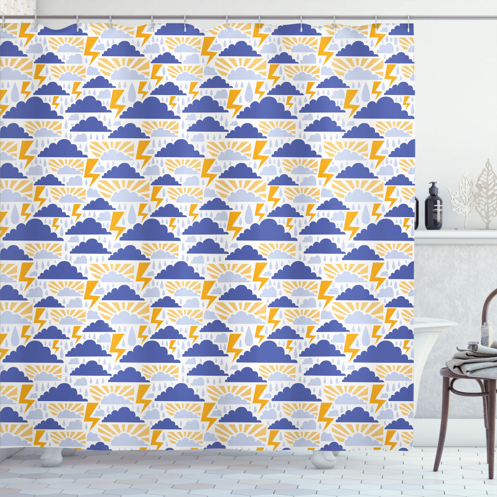 Water Pouring and Thunder: Vibrant Colors of Blue, Pale Ceil Blue, Violet Blue, and Marigold Shower Curtain