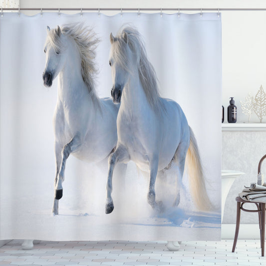 Winter White Horse Animal Design Shower Curtain