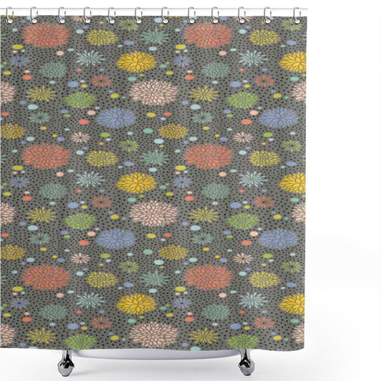 Abstract Multicolor Fall Flowers Shower Curtain