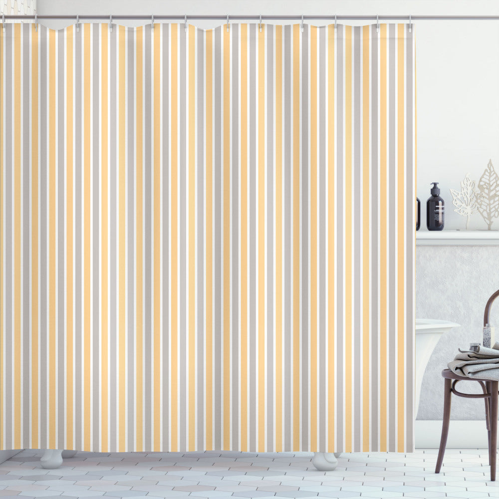 Vintage Blue and White Striped Shower Curtain with Cadet Blue, Orange, and White Accents