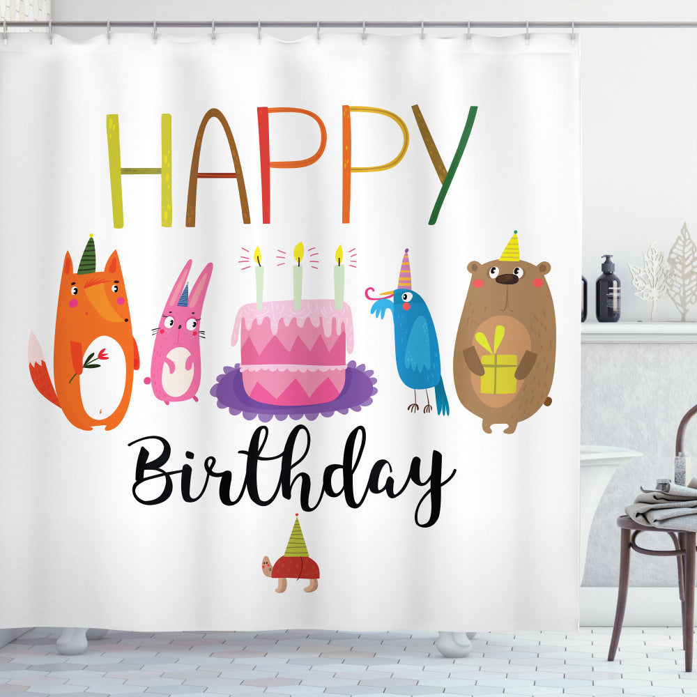 Cake Animal Friends Multicolor Happy Birthday Shower Curtain