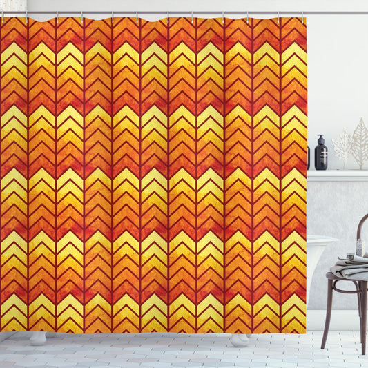 Abstract Vintage Funky Chevron Design in Vibrant Orange and Yellow for Shower Curtain