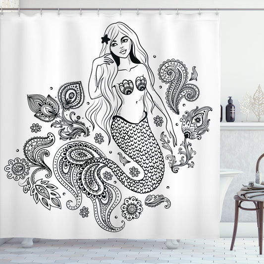 Black and Grey Mermaid Ocean Bath Curtain - Optimal Rewrite