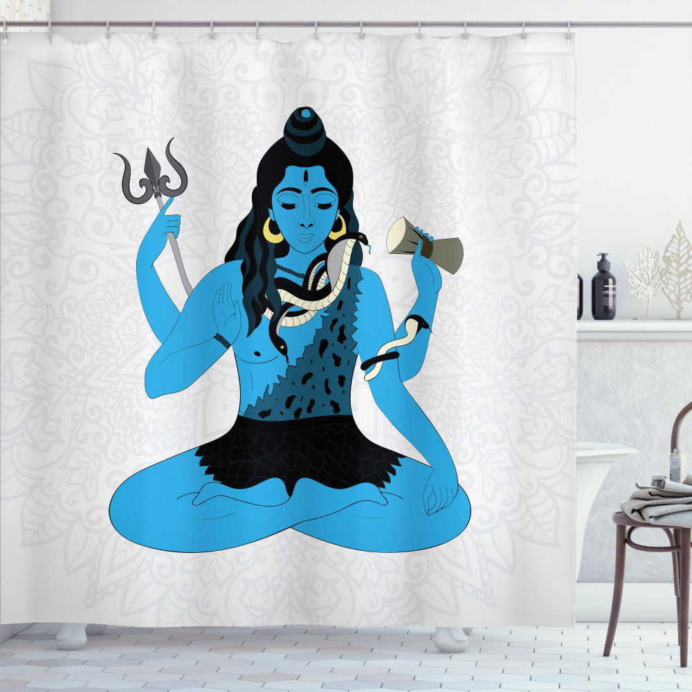 Black and Blue Yoga Pose Mystic Figure Shower Curtain