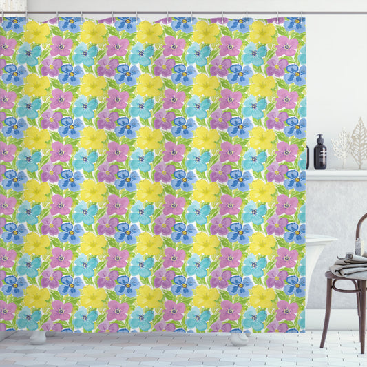 Watercolor Floral and Multicolor Leaves Shower Curtain