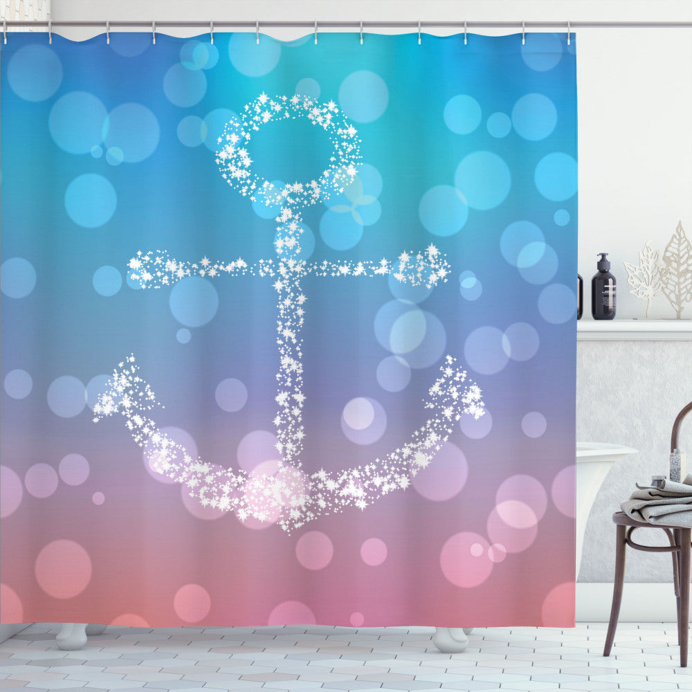 Anchored Blurry Landscape: A Vibrant Fusion of Pink and Blue in Shower Curtain Design